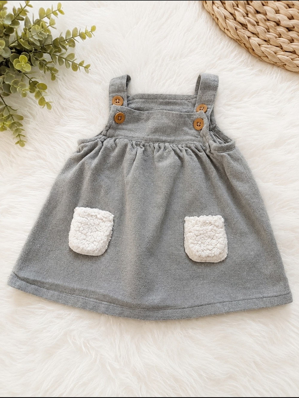 Carter's Baby Girl Gray Jumper Dress 3M | Sherpa Pockey